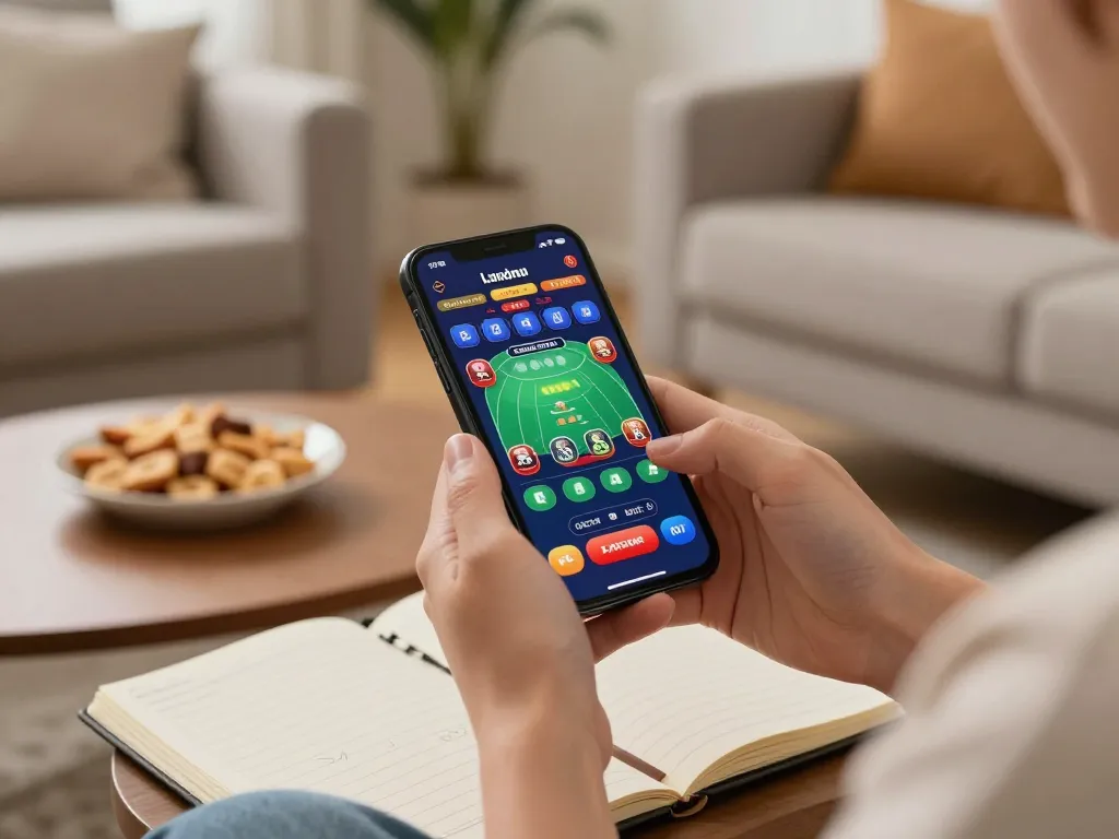 Experience the thrill of nhà cái 388bet with a smartphone displaying a live dealer game in a cozy home setting.