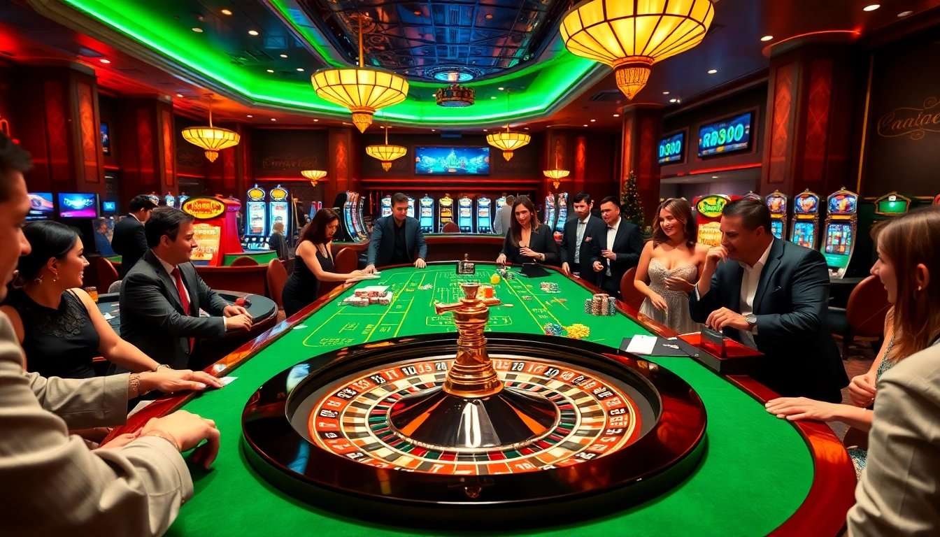 Players enjoying the thrill of roulette at rr88 casino with vibrant tables and glamorous décor.
