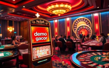 Experience the thrill of demo gacor with a vibrant PG Soft Mahjong Ways slot machine in an upscale casino setting.