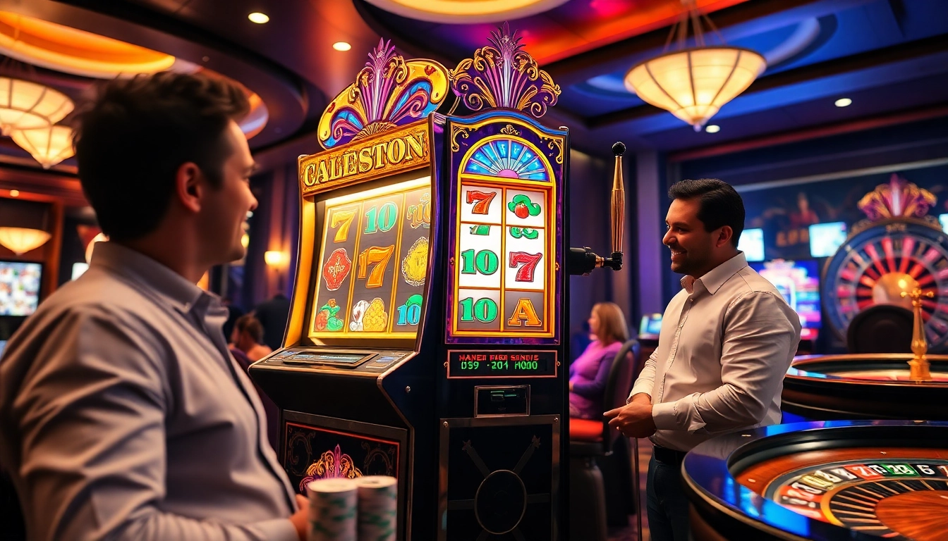 Play a slot demo at a luxurious casino featuring vibrant machines and engaging gameplay.