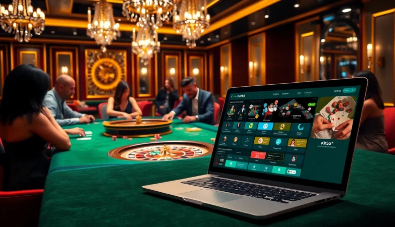 A players' intense focus at KK55's luxury casino while engaging in high-stakes poker.