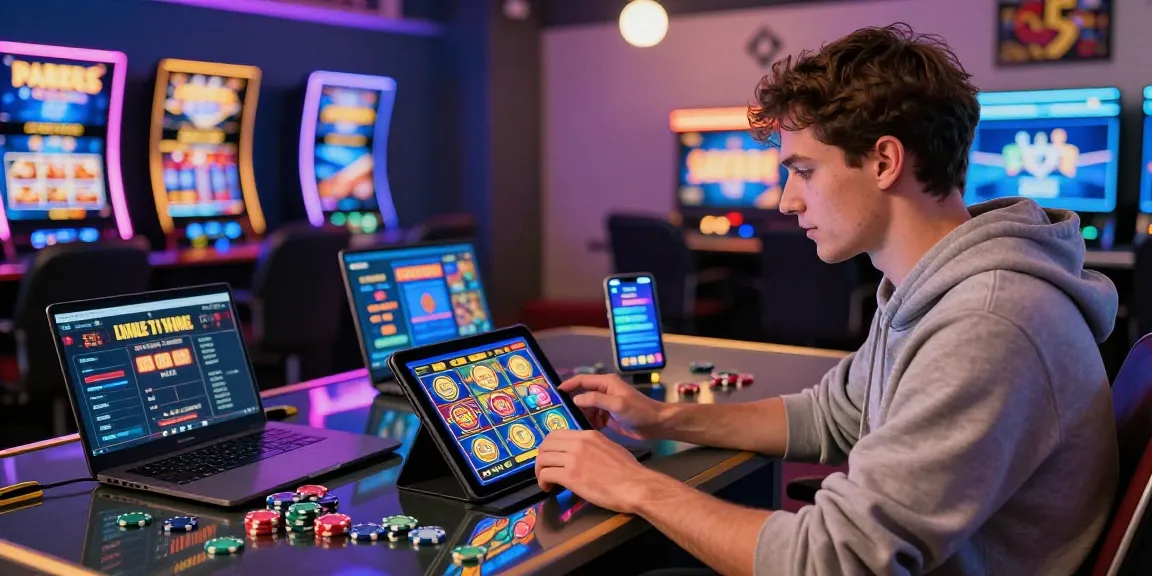 Exciting new online casinos gaming environment with players engaged on tablets and laptops.